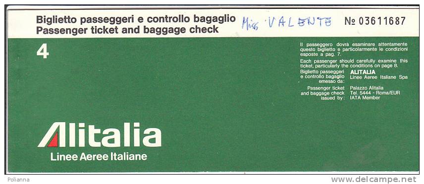 B0386  CARTA D´IMBARCO - BIGLIETTO AEREO - ALITALIA 1972 /TORINO/ROMA/MALTA - Europa