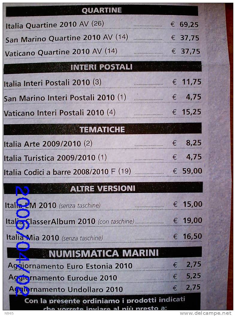 ITALIA  - AGGIORNAMENTI - FOGLI D´ALBUM MARINI  - KING  EUROPA  ANNO 2010 CODICI A BARRE - Blank Pages