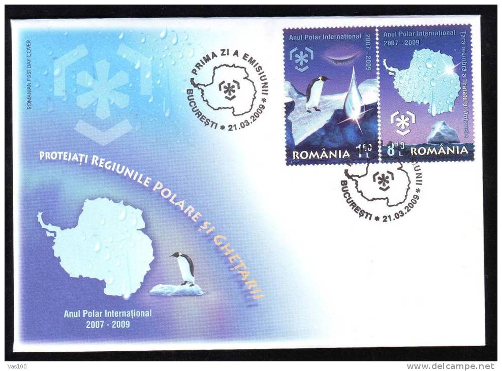 FDC, 2009, Année Polaire Internationale, Antarctique - Manchot Pingouin – Polar Year, Penguin,Map. - Année Polaire Internationale