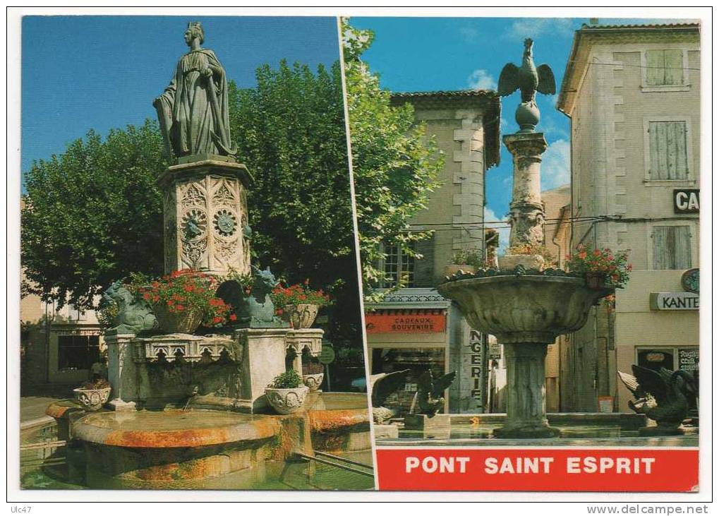 - PONT-SAINT-ESPRIT (Gard) - La Fontaine De La Navigation Et La Fontaine Du Coq. - - Pont-Saint-Esprit