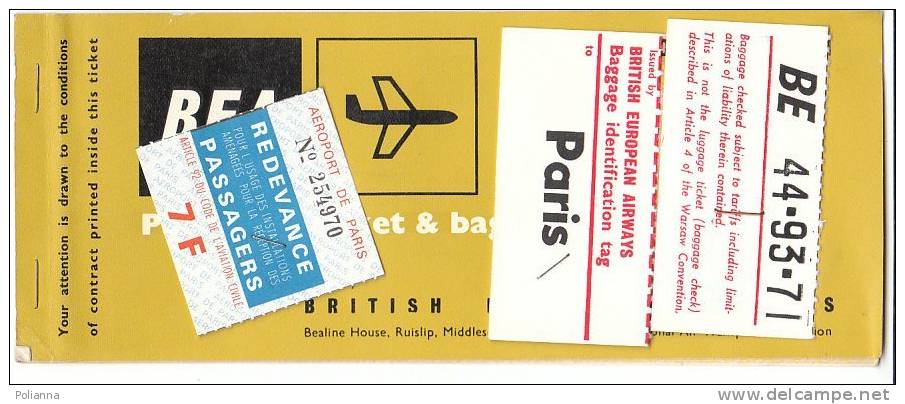 B0393  CARTA D´IMBARCO - BIGLIETTO AEREO - BRITISH EUROPEAN AIRWAYS 1964/MILANO/LONDON/PARIS/TORINO - Europe