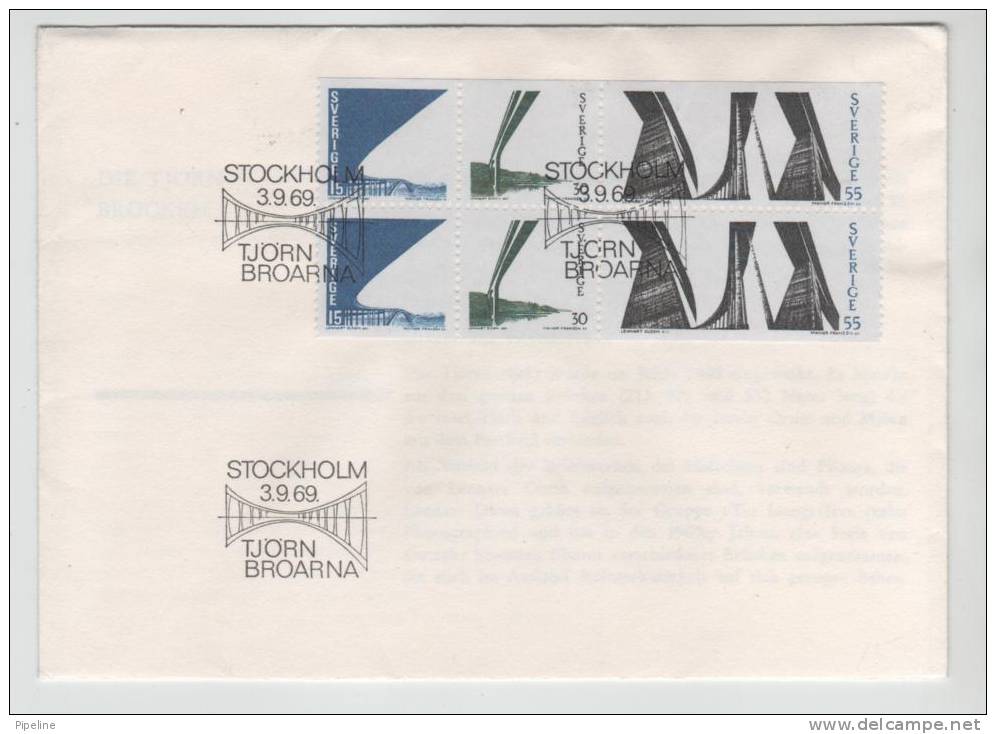 Sweden FDC 3-9-1969 TJÖRN BRIDGES Complete Booklet Pane In 3 Pairs - FDC