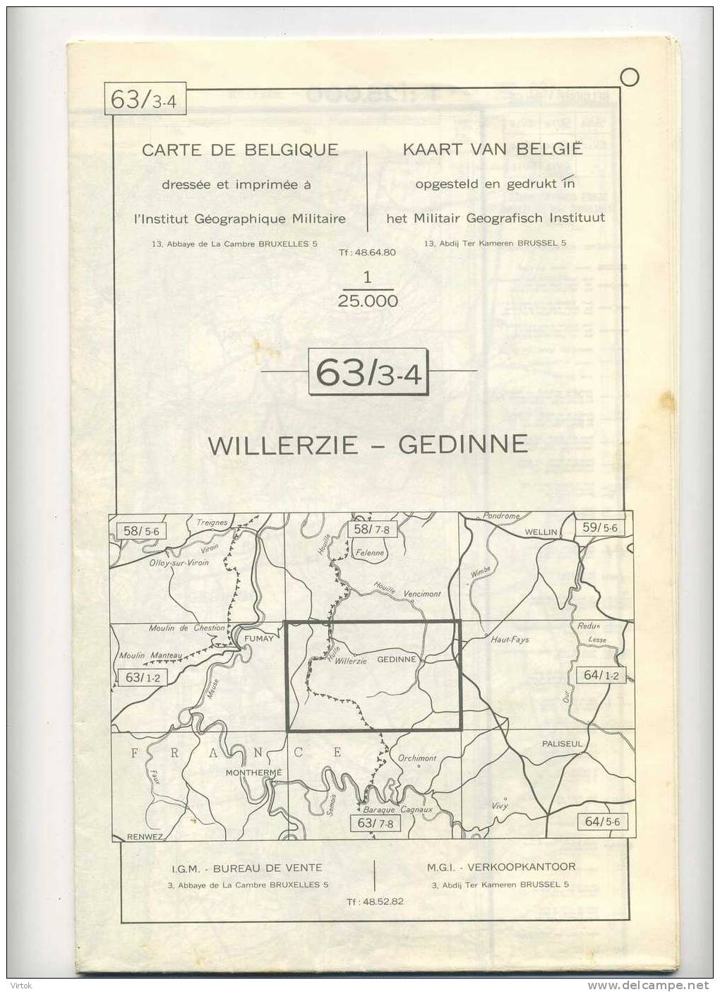 Willerzie - Gedinne   :  Carte Géographique Militaire  ( Format  75 X  57 Cm ) - Gedinne