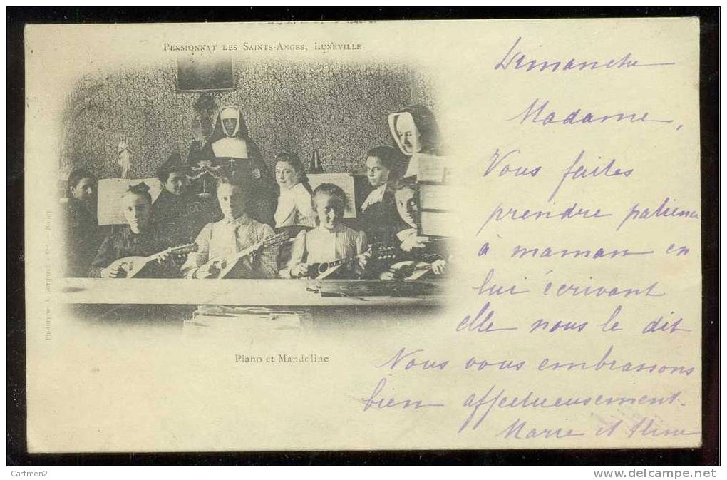 RARE CPA : LUNEVILLE PENSIONNAT DES SAINTS-ANGES PIANO ET MANDOLINE COUR DE MUSIQUE 1901 - Luneville