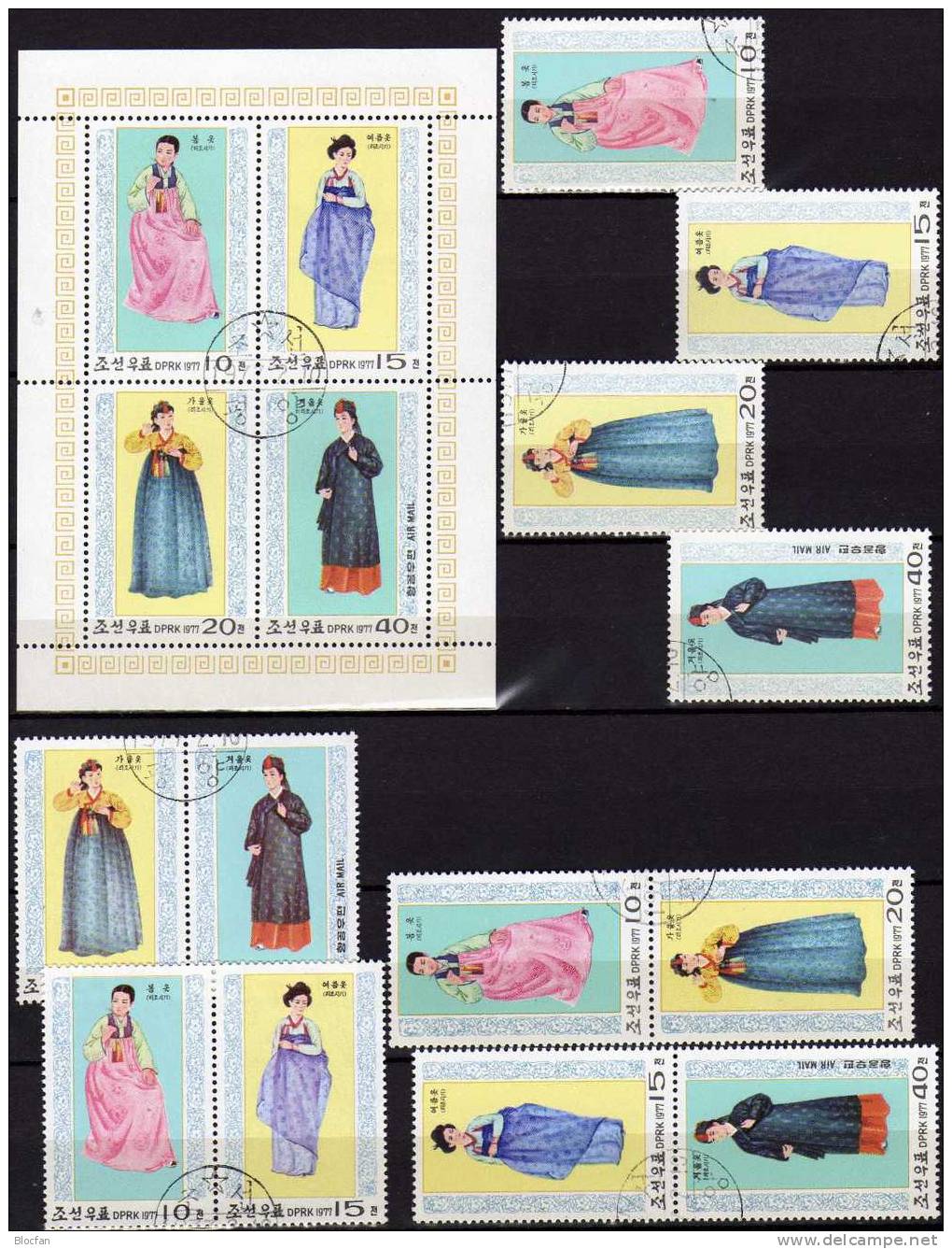 Trachten Aus Asien Korea 1600/3,4xZD,4-Block Plus Kleinbogen O 33€ Historie Gewand Tracht Frauen Set Sheetlet From Corea - Corea (...-1945)