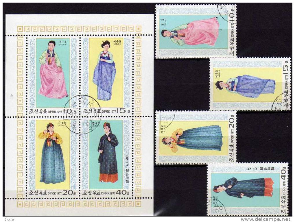 Trachten aus Asien Korea 1600/3,4xZD,4-Block plus Kleinbogen o 33€ Historie Gewand Tracht Frauen set sheetlet from Corea