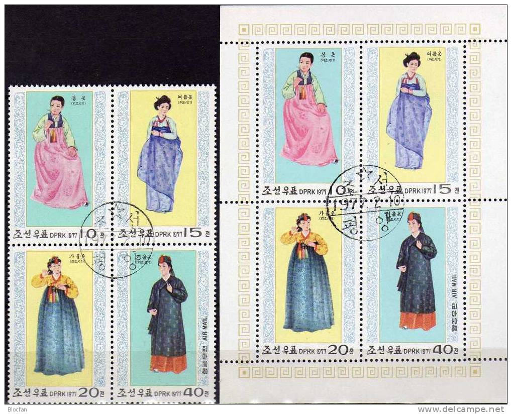 Trachten aus Asien Korea 1600/3,4xZD,4-Block plus Kleinbogen o 33€ Historie Gewand Tracht Frauen set sheetlet from Corea