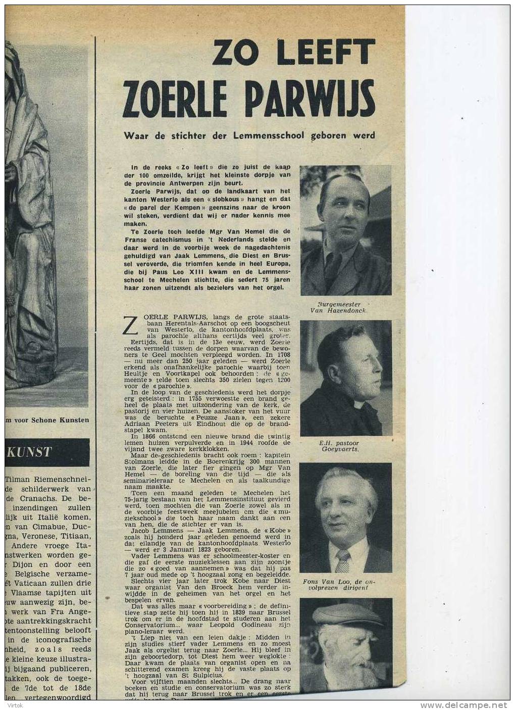 Zoerle-Parwijs  : ZO LEEFT     -    Zondagsvriend 1953 :  Knipsel 4  Pagina´s ( 27 X 37 Cm ) - Lubbeek