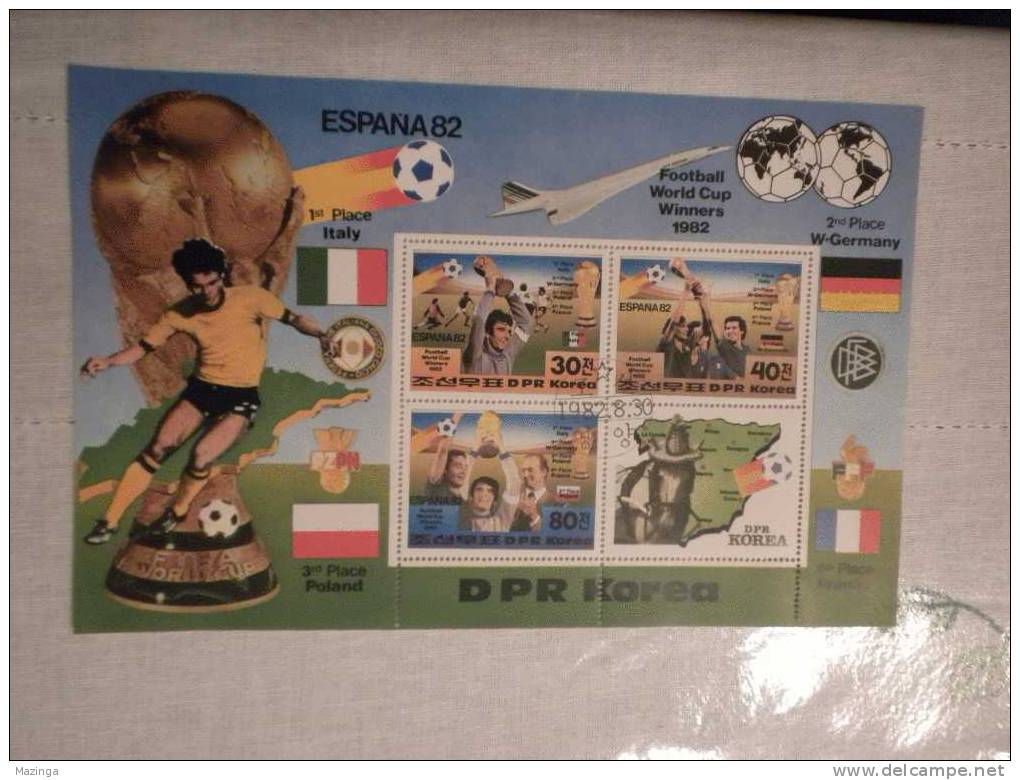 1982 Korea Foglietto Francobolli Football WORLD CUP Winners ESPANA 82 MONDIALI SPAGNA ´82  Nuovo Con Annullo - Corée (...-1945)