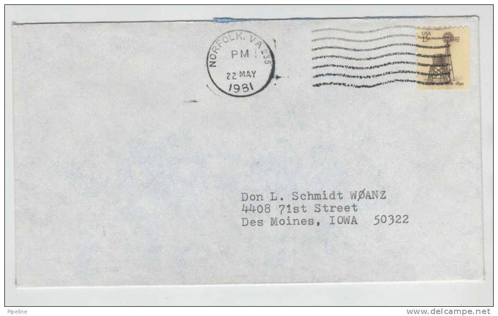 USA Cover Norfolk VA. 22-5-1981 Sent To Iowa - Covers & Documents