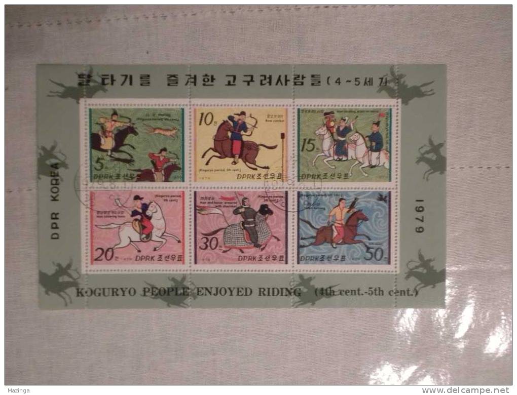 1979 Korea Foglietto Francobolli Koguryo People Enjoyed Riding Nuovo Con Annullo - Korea (...-1945)