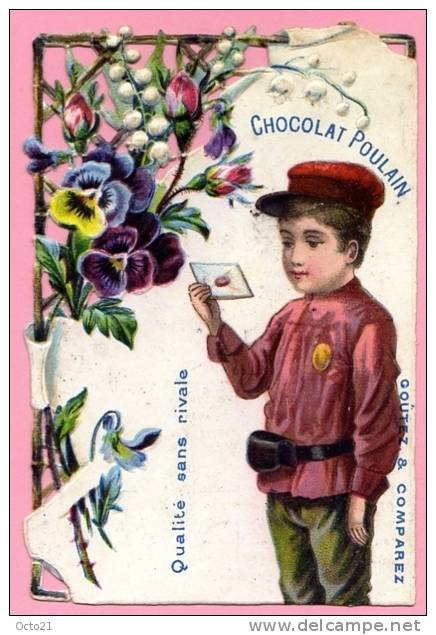 Jolie Chromo Découpis Chocolat Poulain /  Petit Messager , Fleurs - Poulain