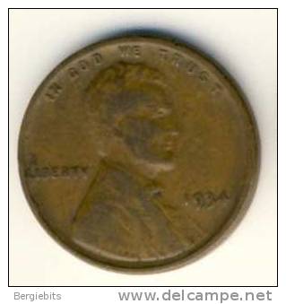 1934 United States Lincoln Head Penny - 1909-1958: Lincoln, Wheat Ears Reverse