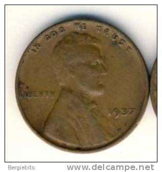 1937  United States Lincoln Head Penny - 1909-1958: Lincoln, Wheat Ears Reverse