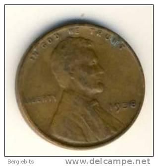 1938   United States Lincoln Head Penny - 1909-1958: Lincoln, Wheat Ears Reverse