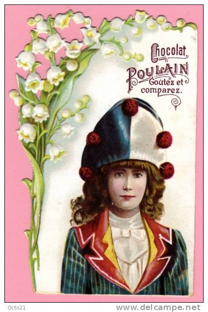 Jolie Chromo Découpis Chocolat Poulain /  Muguet, Jeune Fille Costumée - Poulain