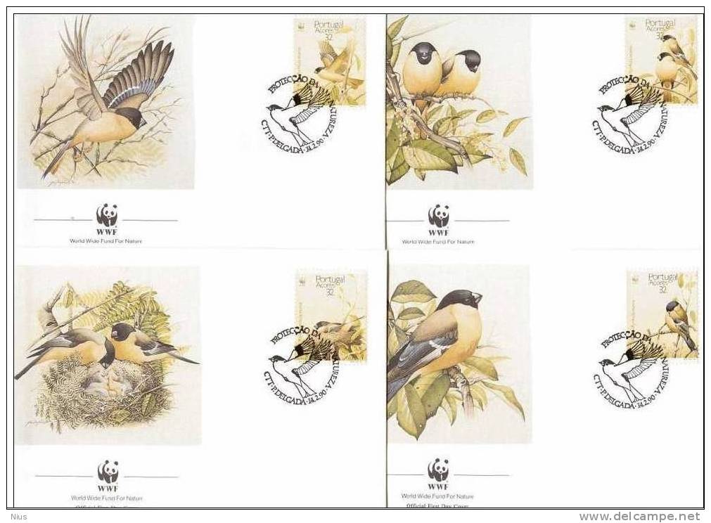 Portugal Acores 1990 WWF W.W.F. FDC Birds Set X4 Fauna Bird Sao Miguel Bullfinch - FDC