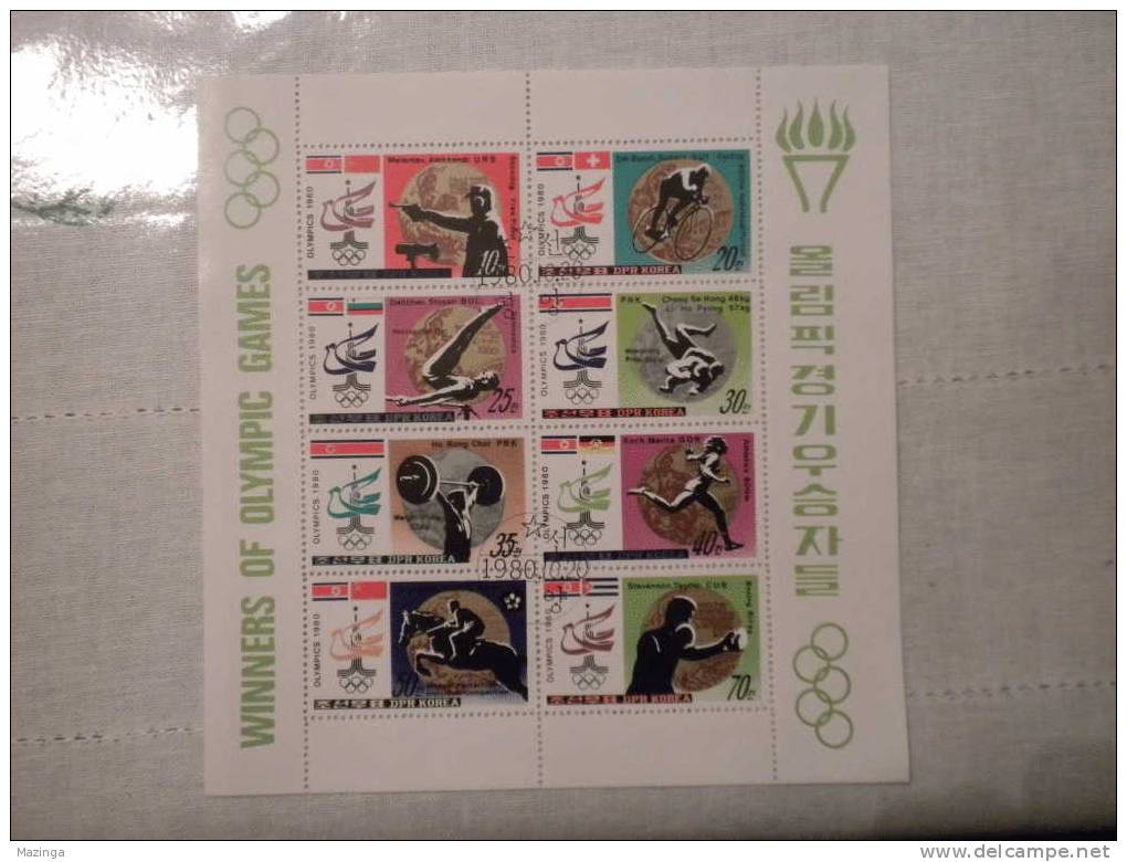 1980 Korea Foglietto Francobolli Winners Of Olympic Games Nuovo Con Annullo - Corea (...-1945)