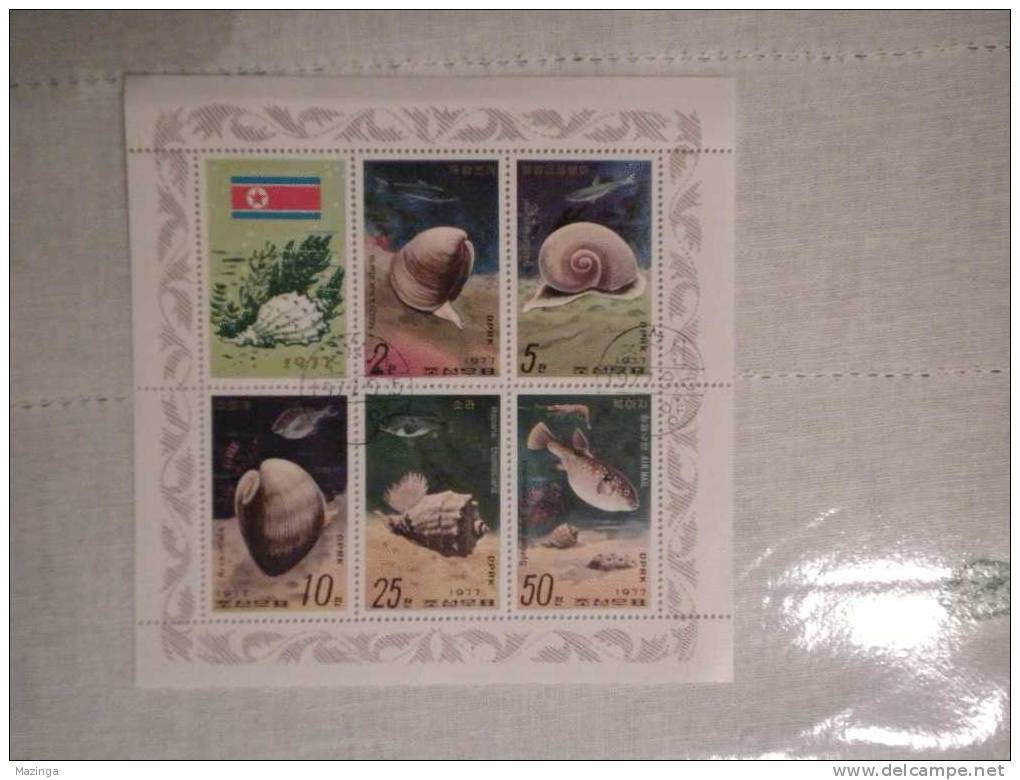 1977 Korea Foglietto Francobolli Molluschi Mitili Lumache Mactra Sulcataria Nuovo Con Annullo - Korea (...-1945)