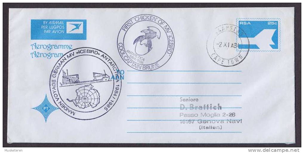 South Africa Postal Stationery Ganzsache Aerogramme Kaapstad 1984 Cover German MV "ICEBIRD" Antarctica Captain Brune - Posta Aerea