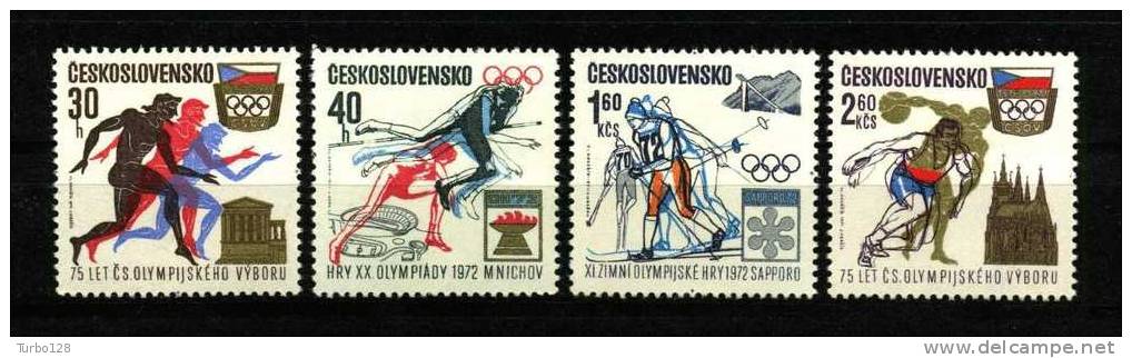 **TCHECOSLOVAQUIE 1971 Poste N° 1889/1892 ** Neufs Ier Choix. Sup. Cote: 4€  (Sports. Comité Olympique De Tchécoslova - Unused Stamps