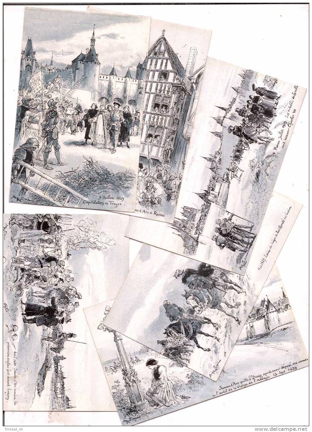 ILLUSTRATEUR ROBIDA ( JEANNE D' ARC A REIMS ) SERIE COMPLETE DE 12 CARTES  SUPERBE  ! ! ! - Robida