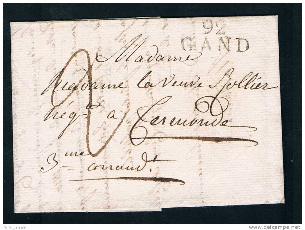 Belgique Précurseur 1811 Lettre Avec Marque "92/GAND" - 1794-1814 (Französische Besatzung)