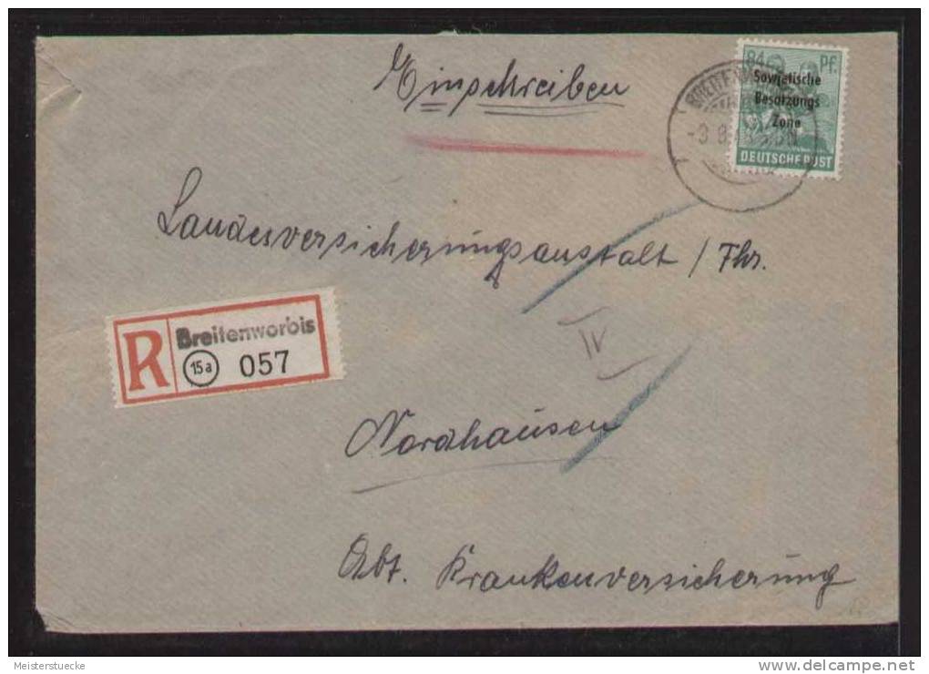 SBZ - MiNr. 197 Als EF Auf R-Brief Vom 3.8.1948 BREITENWORBIS - Mit Behelfs-R-Zettel - Altri & Non Classificati