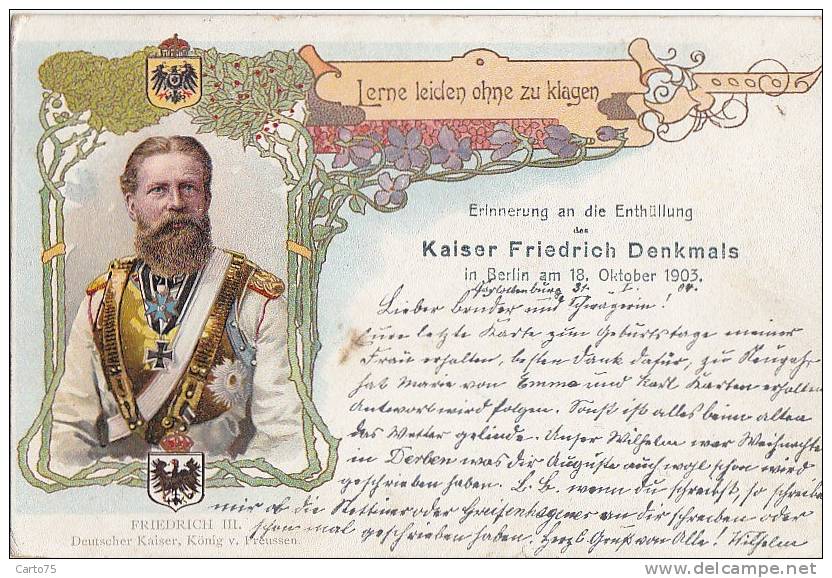 Allemagne - Kaiser Friedrich III - Royauté - Médaille Militaria - Armoiries - Art Nouveau - Marque Postale 1904 - Charlottenburg