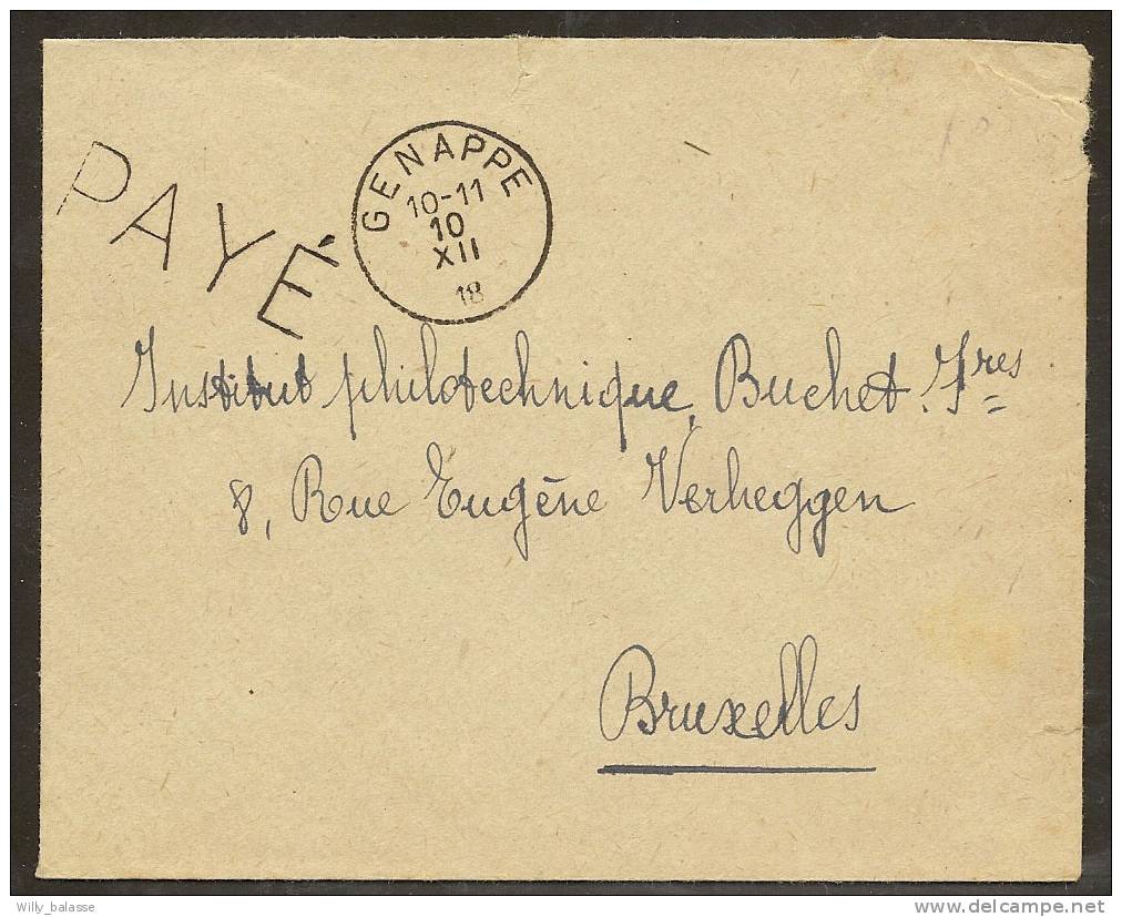 Belgique 1918 Lettre Càd Genappe + Payé ( Fortune) - 1714-1794 (Pays-Bas Autrichiens)