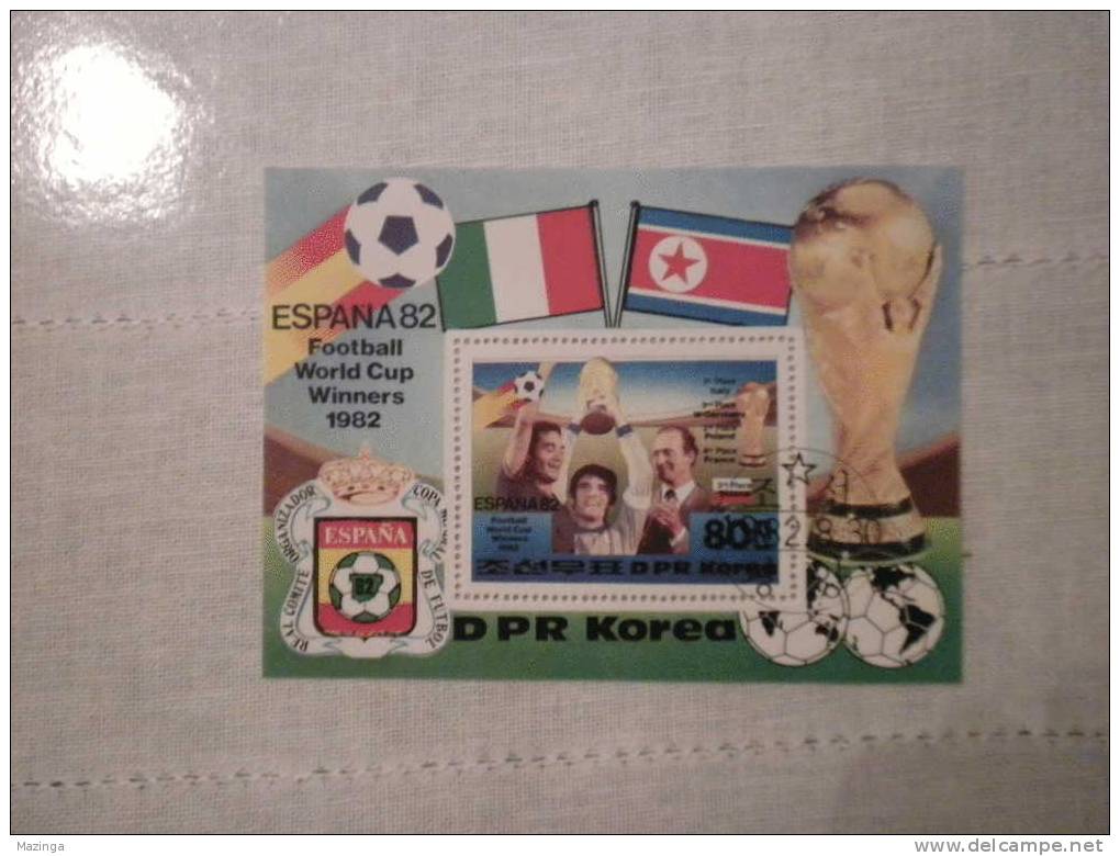 1982 Korea Foglietto Francobolli Football WORLD CUP Winners  ESPANA 82 MONDIALI SPAGNA ´82 Nuovo Con Annullo - Corée (...-1945)