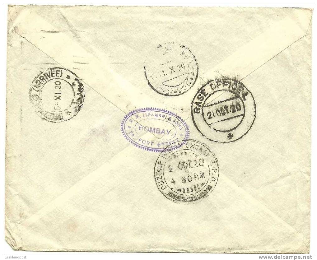 INDIA BOMBAY 1-10-1920 COVER TO  PERSIA  21-10-1920 (michel Nr. 77 + 79) Nice Cancels Backside - 1911-35 Roi Georges V