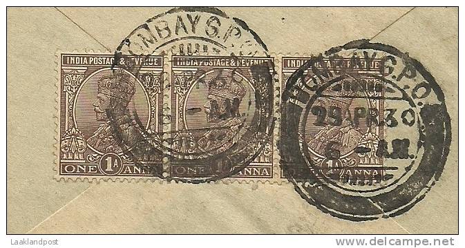INDIA BOMBAY 29-4-1930 COMM COVER TO  MESHED  PERSIA   (michel Nr. 102 3x) - 1911-35 Roi Georges V