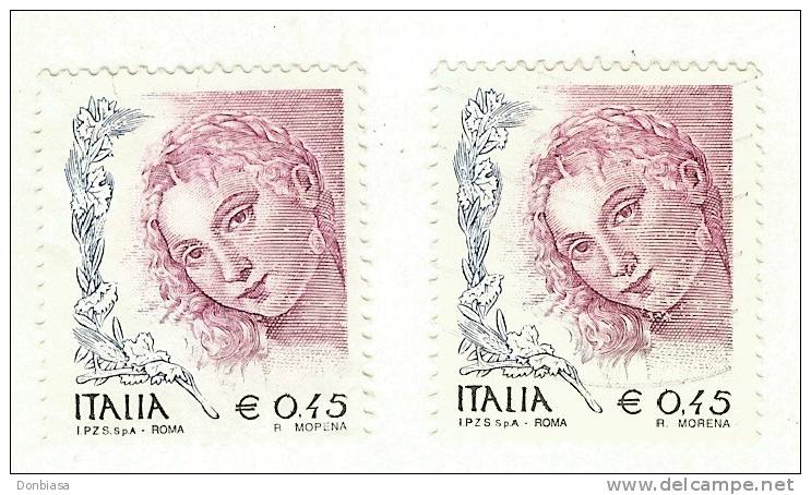 Rep. Italiana 2004: La Donna Nell´arte, 0,45 Eur. VARIETA´: Foglia E Parte Di Spiga Mancanti. - Varietà E Curiosità