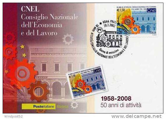 ITALIA CARTOLINA FILATELICA 2008 CNEL CONSIGLIO NAZIONALE DELL´ECONOMIA E DEL LAVORO 08 - Maximumkaarten