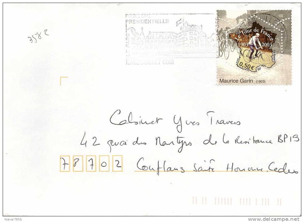 Timbre De 2003 N°3582 Seul Sur Lettre Le Tour De France (oblitération 07/01/2004) - Covers & Documents