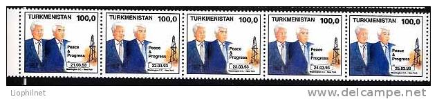 TURKMENISTAN 1993, PRESIDENTS CLINTON Et NIYAZOV, 5 Valeurs En Bande, Dentelure Complète, Neufs. R168 - Turkmenistan