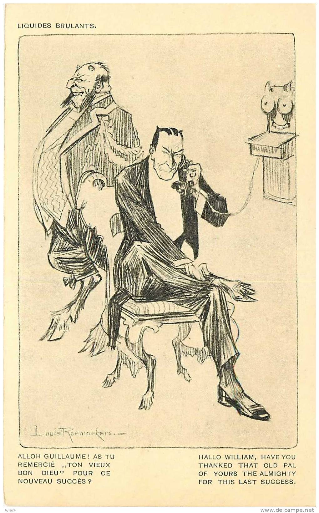 CPA   Militaria Caricature Guillaume Diable Satan Téléphone  Louis Rarmaekers Elsevier Orphelins De Guerre  N° 895 - Guerra 1914-18