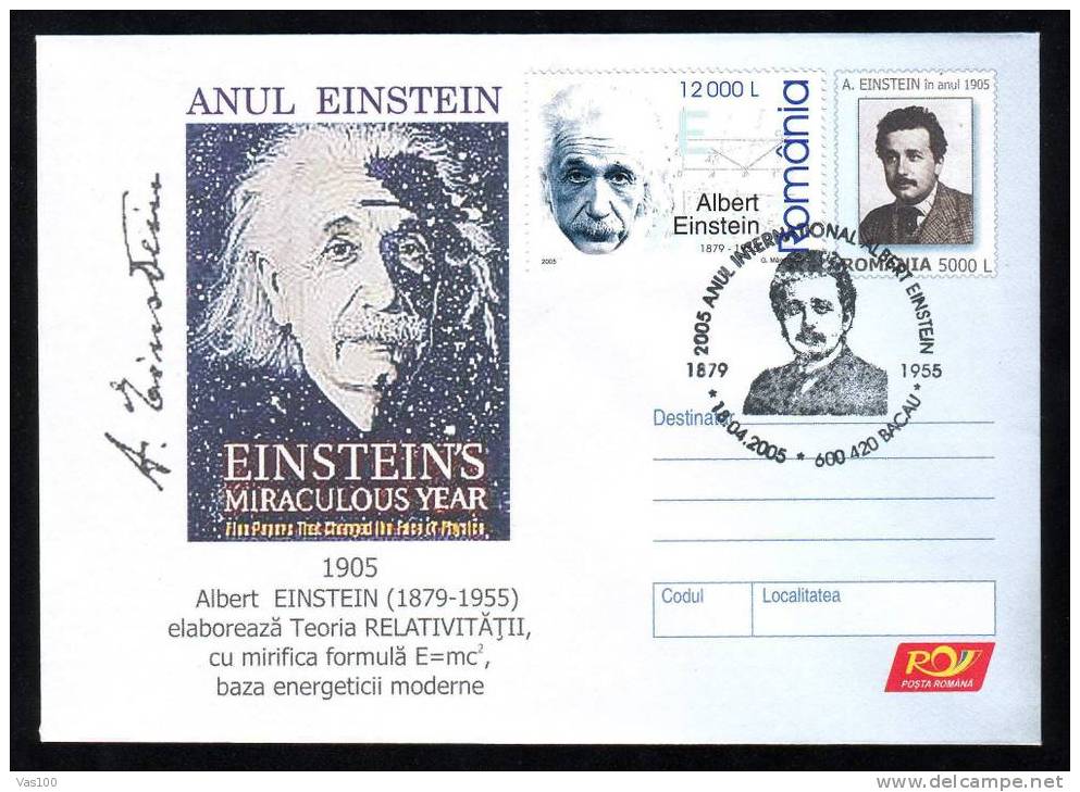 Cover,stationery,STAMP + PMK  With The Nobel Prize In Physics ,Einstein,2005,ROMANIA.(C) - Albert Einstein