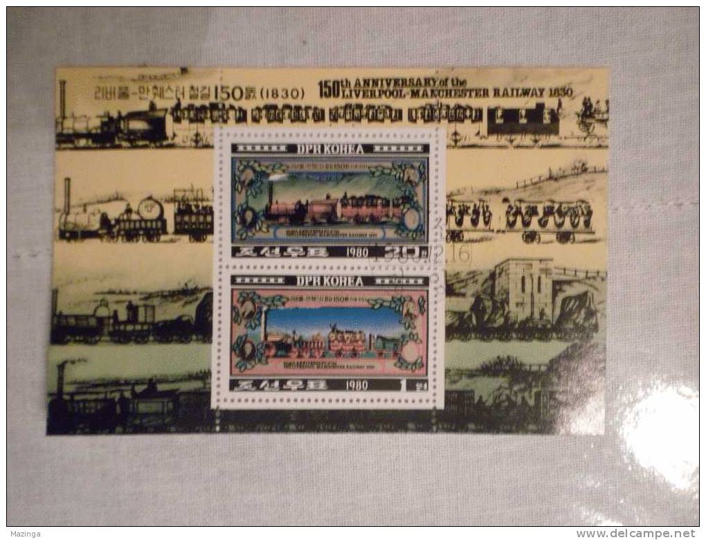 1980 Korea Foglietto Francobolli 150 Anniversary Of The Liverpool Manchestern Railway 1830 Nuovo Con Annullo - Corea (...-1945)