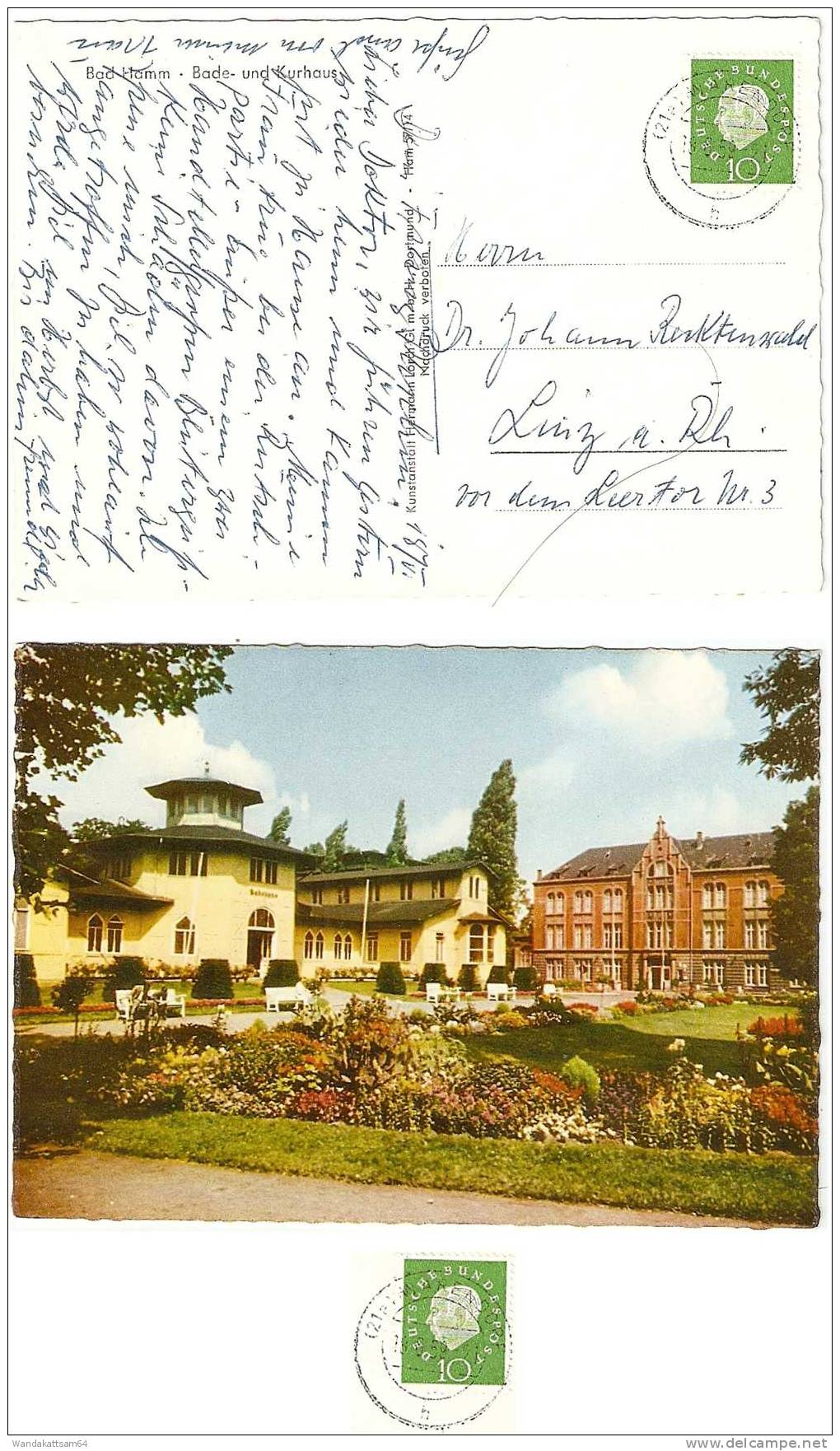 AK 5714 Bad Hamm - Bade- Und Kurhaus 18. 6.59.-21 (21a) WARENDORF H Nach Linz Am Rhein Mit 1 X 10 PF DEUTSCHE BUNDESPOST - Hamm