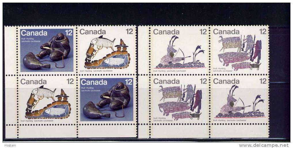 CANADA #749a-51a,  1980, INUITS -- HUNTING, LL  BLOCKS M NH, Scultures, Dessins Esquimau. - Blocs-feuillets