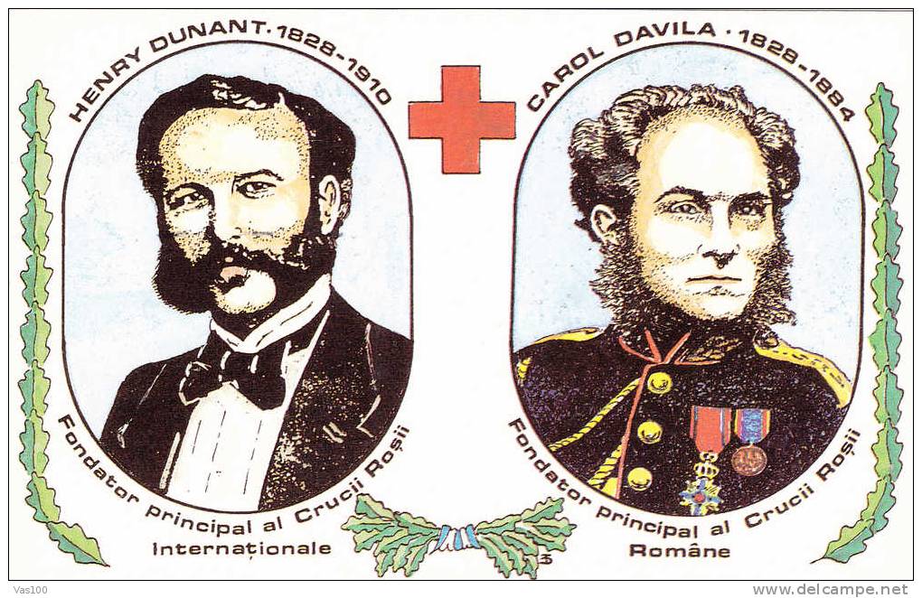 Croix-Rouge Card With Henry Dunant & Carol Davila Romania. - Red Cross