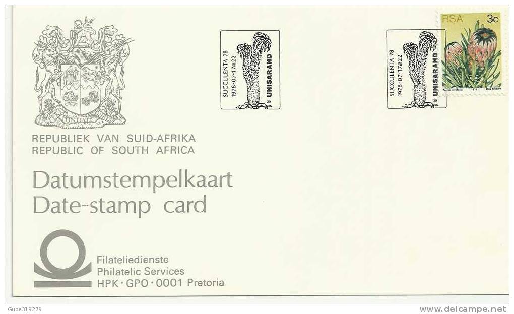 SOUTH  AFRICA – 1978 –  DATE STAMP CARD – SUCCULENTA 78   –WITH 1 STAMP RE.123 - Other & Unclassified