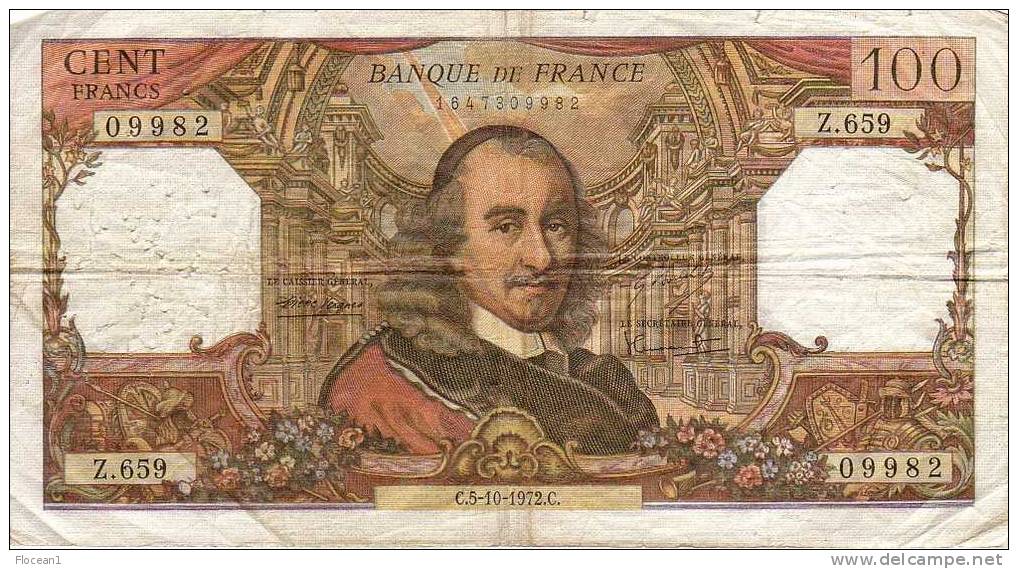 ****  BILLET  100 FRANCS CORNEILLE  5-10-1972  ALPHABET  Z.659  **** EN ACHAT IMMEDIAT !!! - 100 F 1964-1979 ''Corneille''