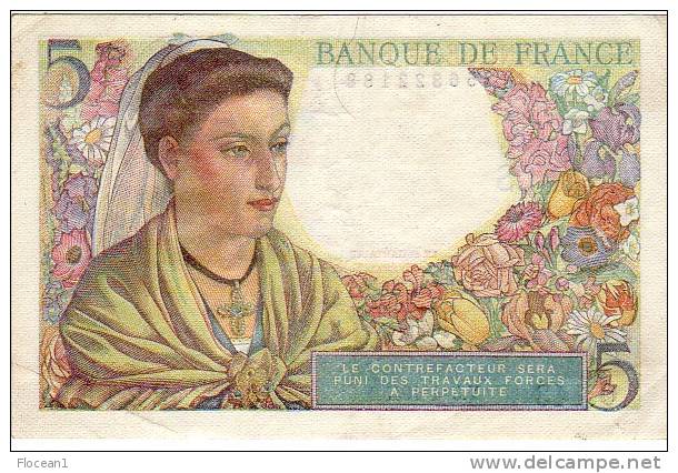 ****  BILLET  5 FRANCS BERGER  5-4-1945  ALPHABET  O.143  **** EN ACHAT IMMEDIAT !!! - 5 F 1943-1947 ''Berger''