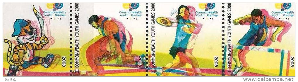 Error,rare Stamp,red Colour Shifted,tiger,badminton,wrestling,athletics,commonwealth Games,shooting,tennis,weight,india - Neufs