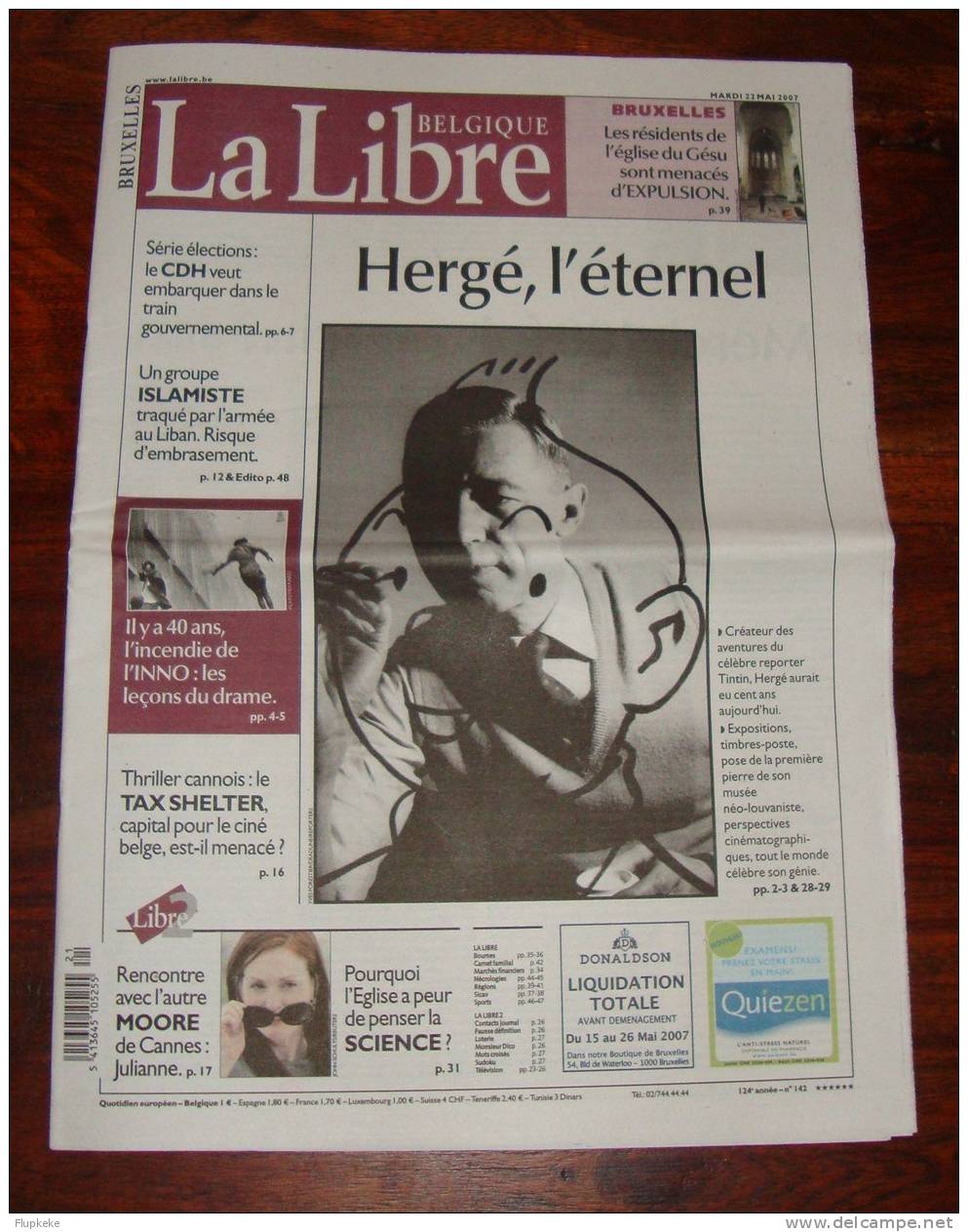 La Libre Belgique 22 Mai 2007 Hergé L´Éternel Hergé 100 Ans - Hergé