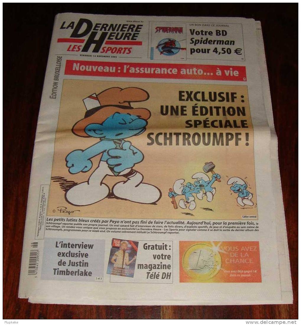 La Dernière Heure 14 Novembre 2003 Exclusif Édition Spéciale Schtroumpf - Schtroumpfs, Les