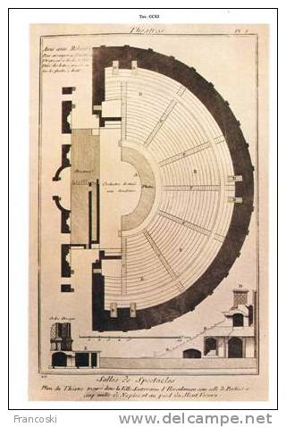 Ercolano(Napoli)-Pianta E Profilo Del Teatro-Stampa Da Enciclopedia De Agostini 1974 - Architektur